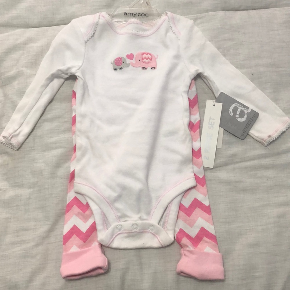 Amy Coe Elephant Chevron Pink 6M Baby Set
